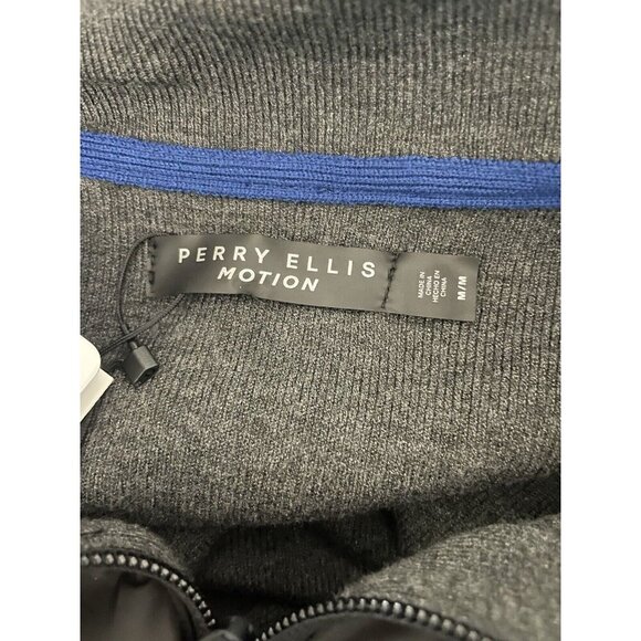 Perry Ellis Motion 1 Full Zip Mock Gray Sweater Jacket Black Front Men’s Medium - Picture 5 of 9